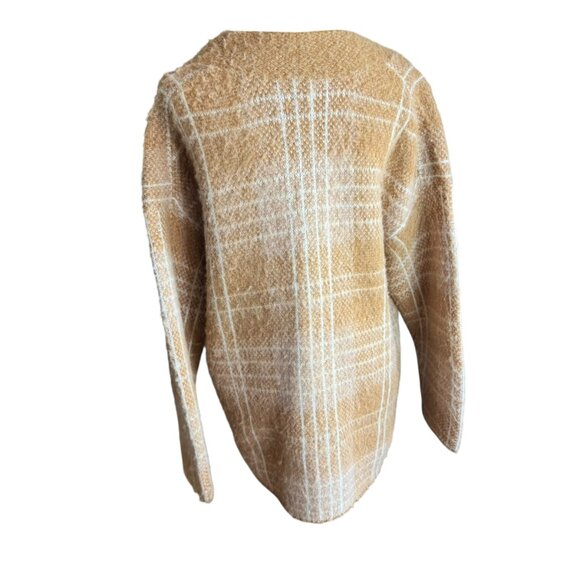 Vince Alpaca Blend Plaid Cardigan Sweater M/L | Tan & Ivory Button Front | NWT - Picture 6 of 9